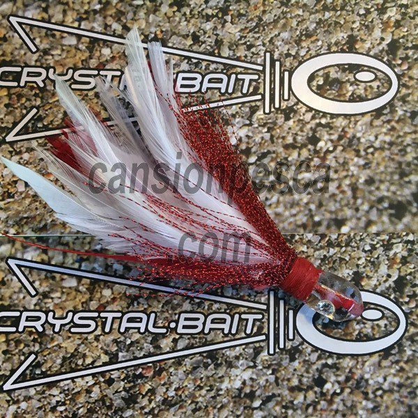 pez pluma crystal bait 13cm - pluma crystalbait 12cm blanca roja